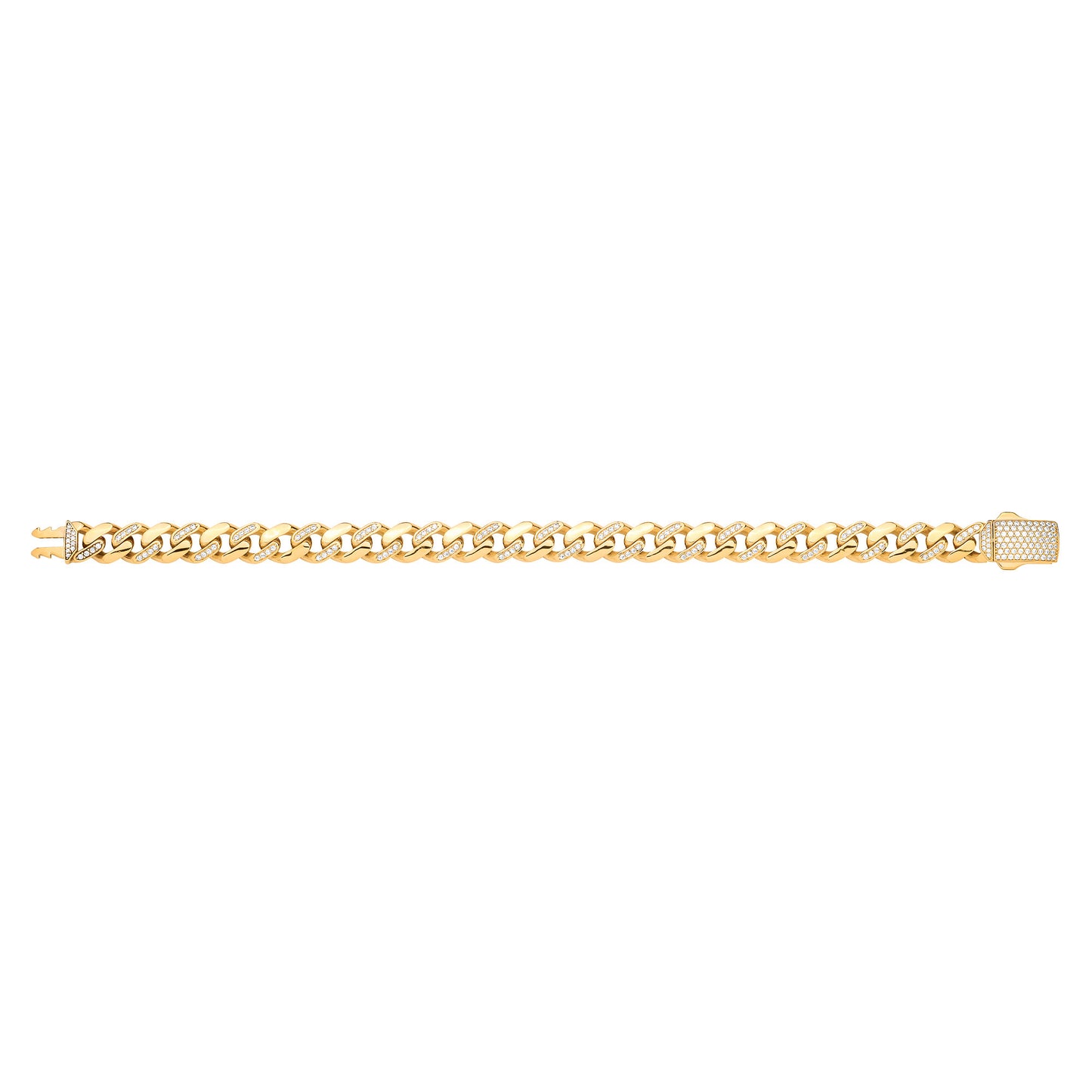 9ct Yellow Gold Cz Curb 9mm Gents Bracelet