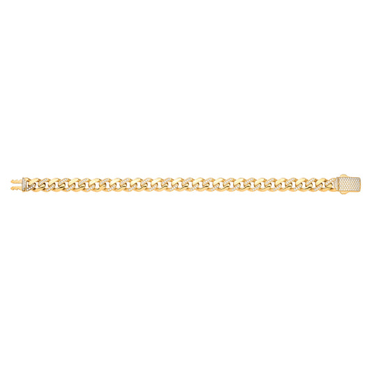 9ct Yellow Gold Cz Curb 9mm Gents Bracelet