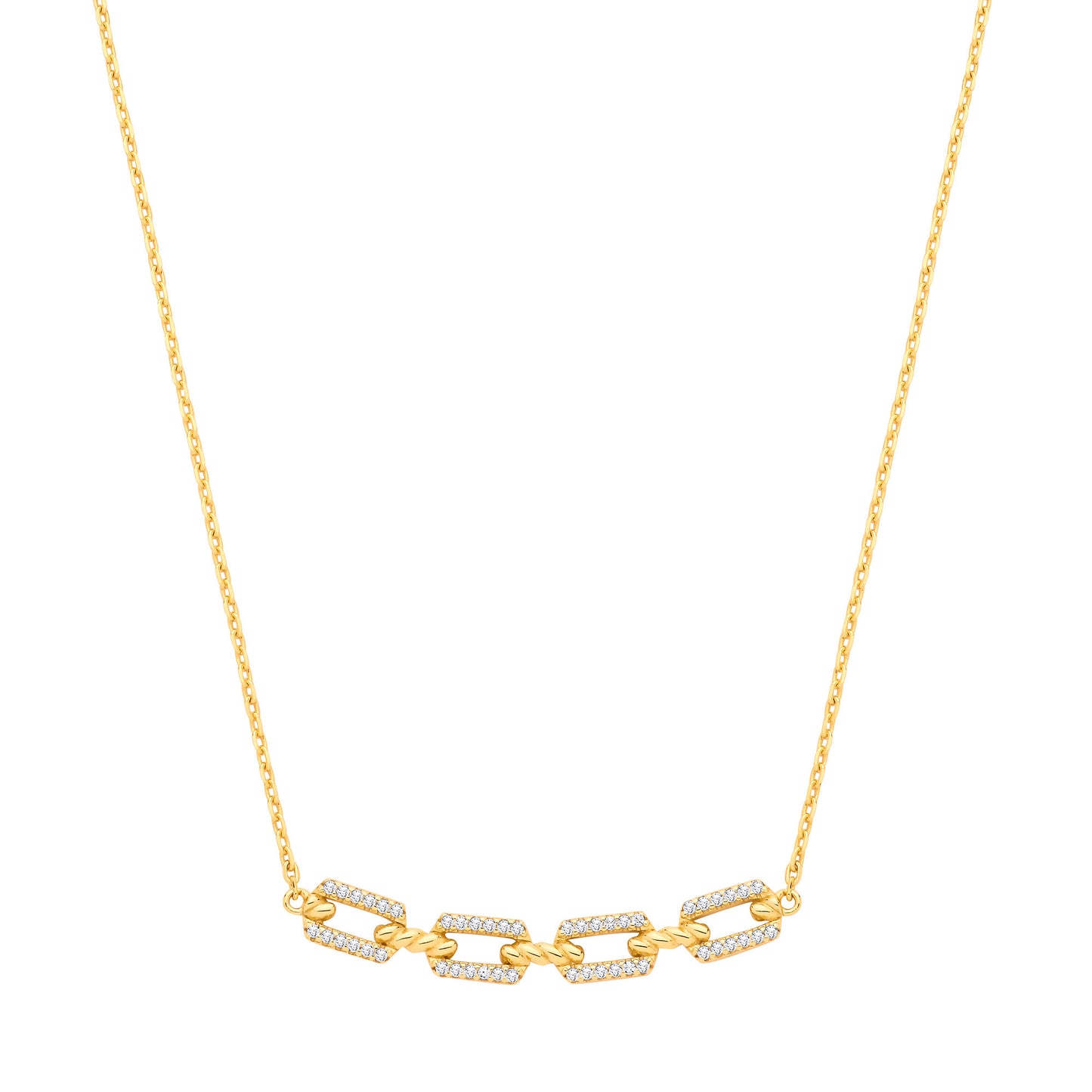 Silver 18ct Yellow Gold Plated Necklace with CZ Paper Clip Pendant