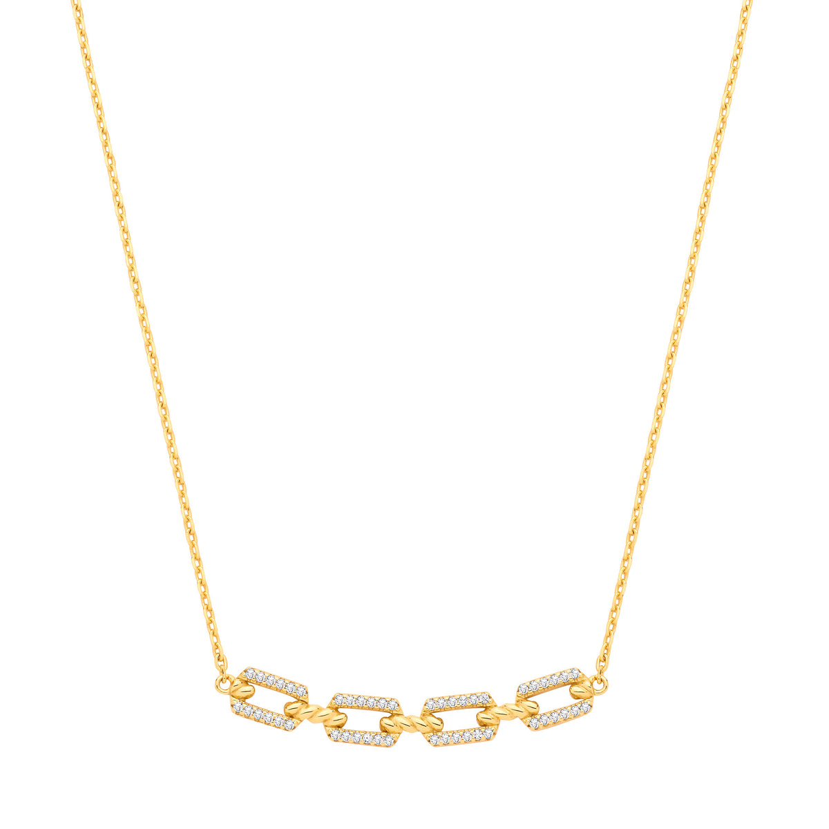 Sterling Silver 18ct Yellow Gold-Plated CZ Paperclip Pendant Necklace