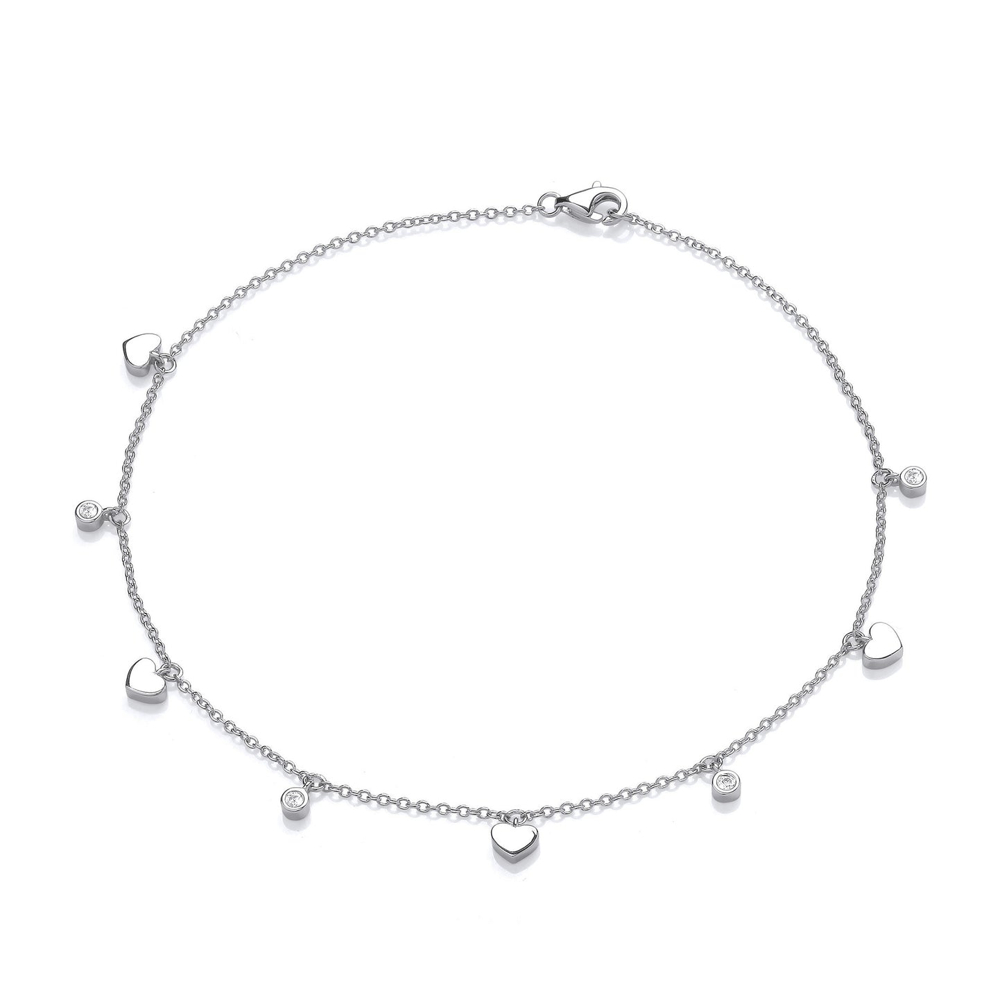 Silver Hearts and Round Cz's Ladies Anklet