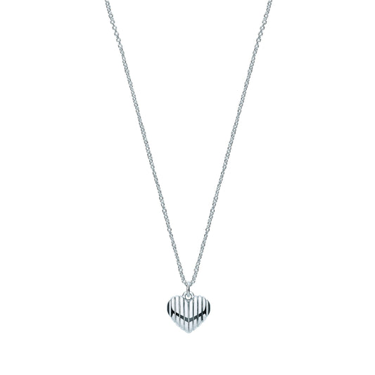 Silver Heart Ribbed Pendant Chain
