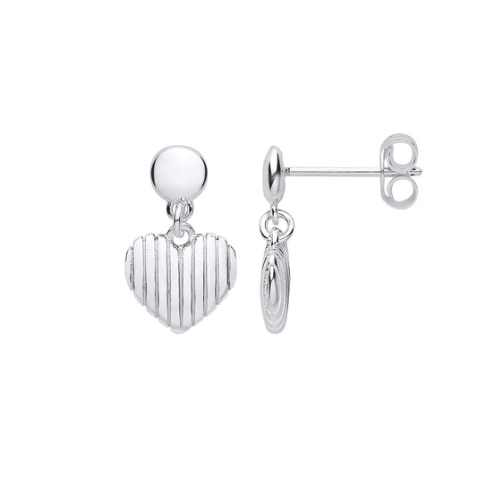 Sterling Silver Heart Ribbed Drop Earrings