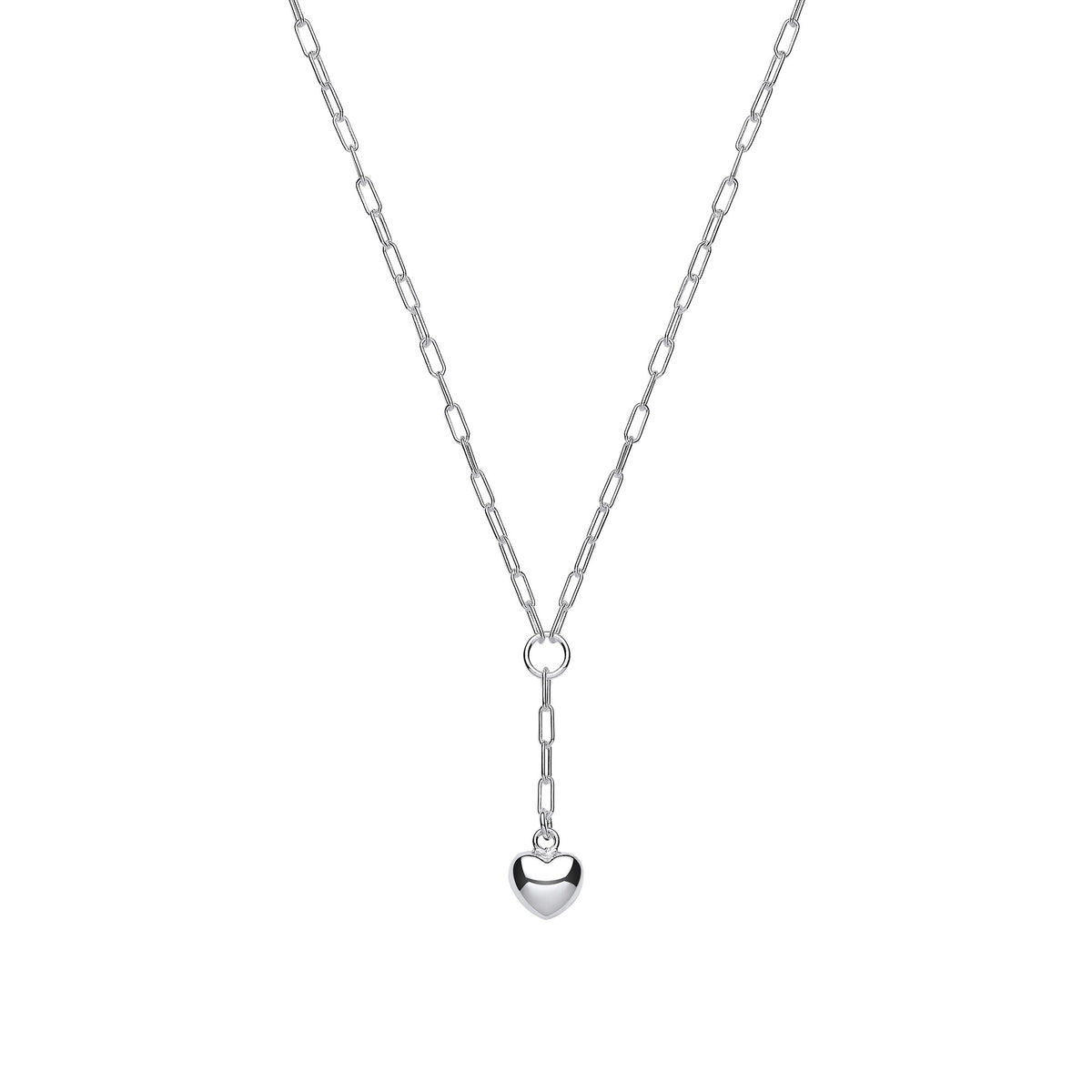 Silver Chain Paper Clip Link with Heart Drop Pendant