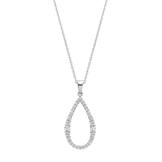 Silver Teardrop CZ Long Pendant on 16-18" Chain