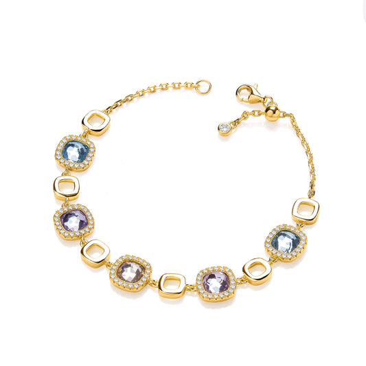 YG Plated Silver Cushion Cut Customized Glass Ladies Bracelet