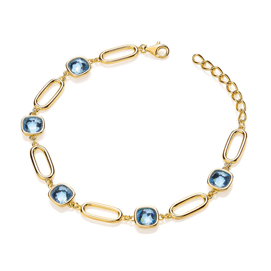 YG Plated Silver Cushion Cut Blue Customized Glass Ladies Bracelet