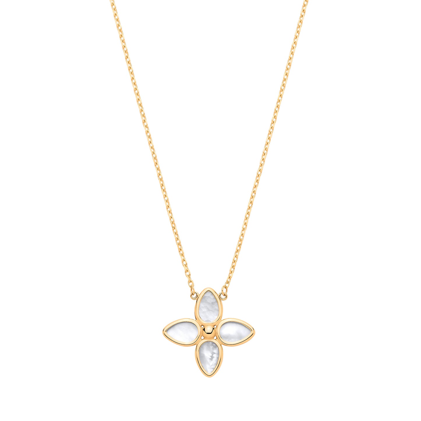 9ct Yellow Gold Mother-of-Pearl Flower Pendant on 18" Chain