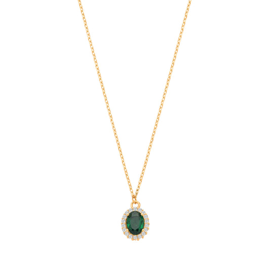 9ct Yellow Gold Oval Green CZ Pendant on 18" Chain
