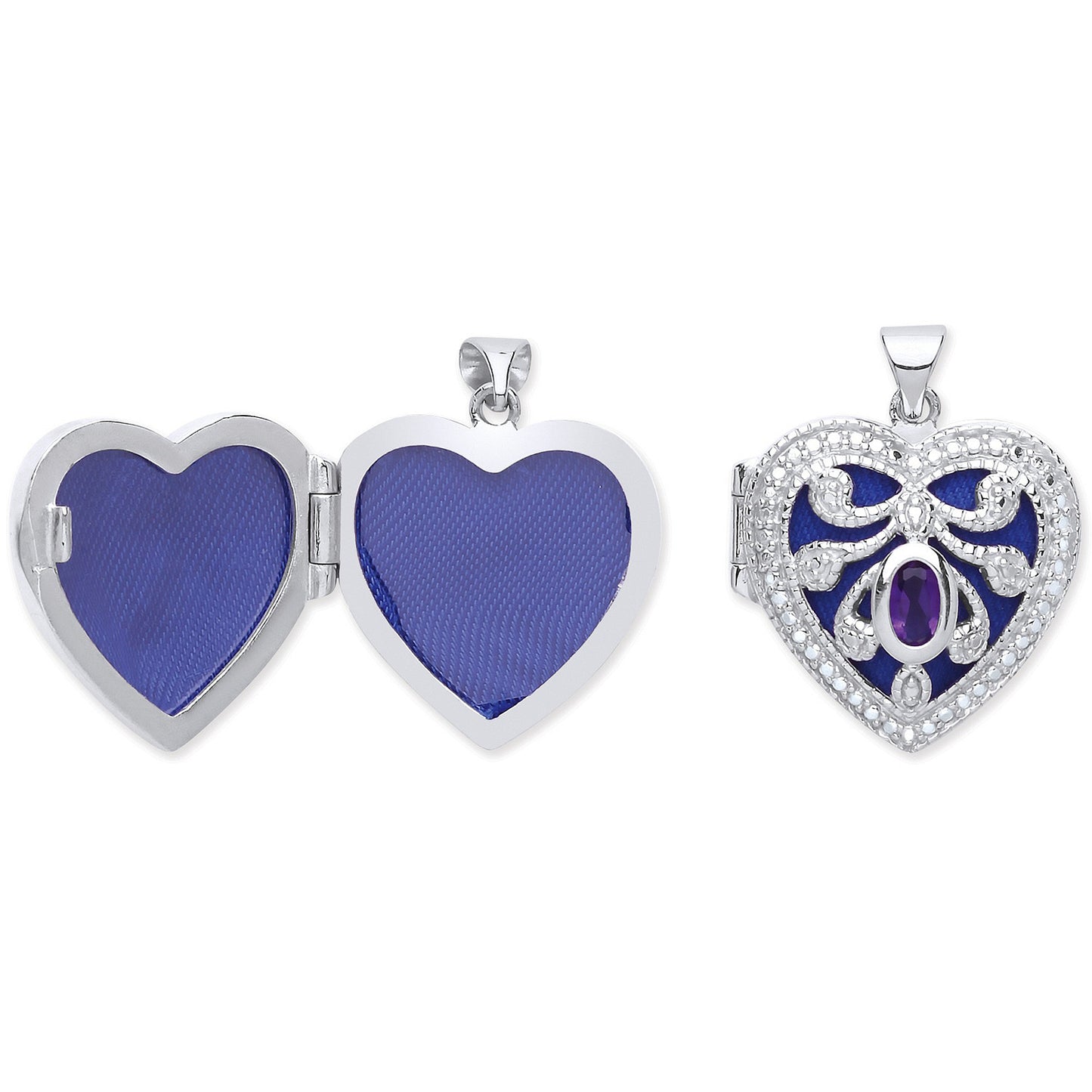 Fancy Silver Heart Locket with Amethyst Pendant