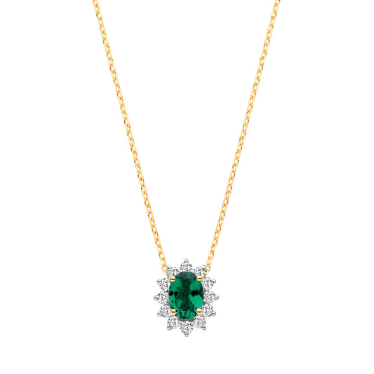 9ct Yellow Gold LAB GROWN 0.30ct Solitaire Diamond & 0.65ct Oval Emerald Pendant With Chain IGI Certified