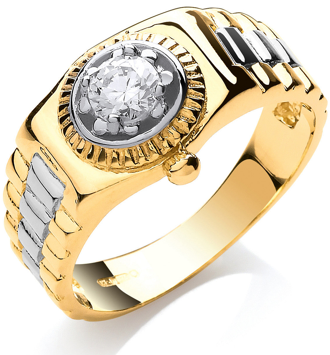 9ct Yellow Gold Cubic Zirconia Gents Ring