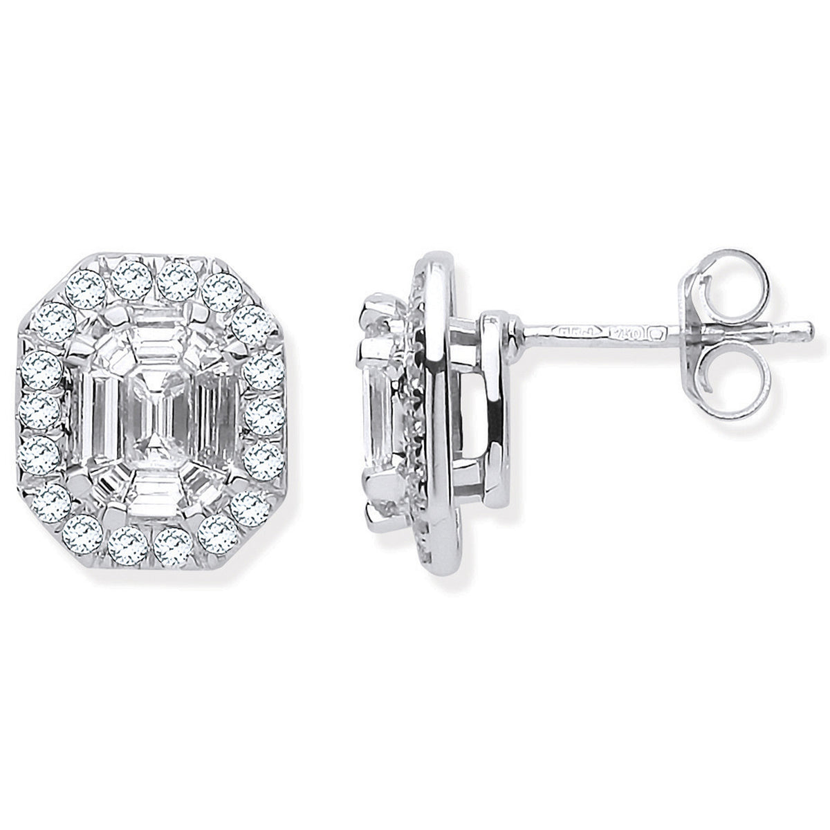 18ct WG Rd. Baguettes & Emerald Centre 1.40ctw Diamond Studs