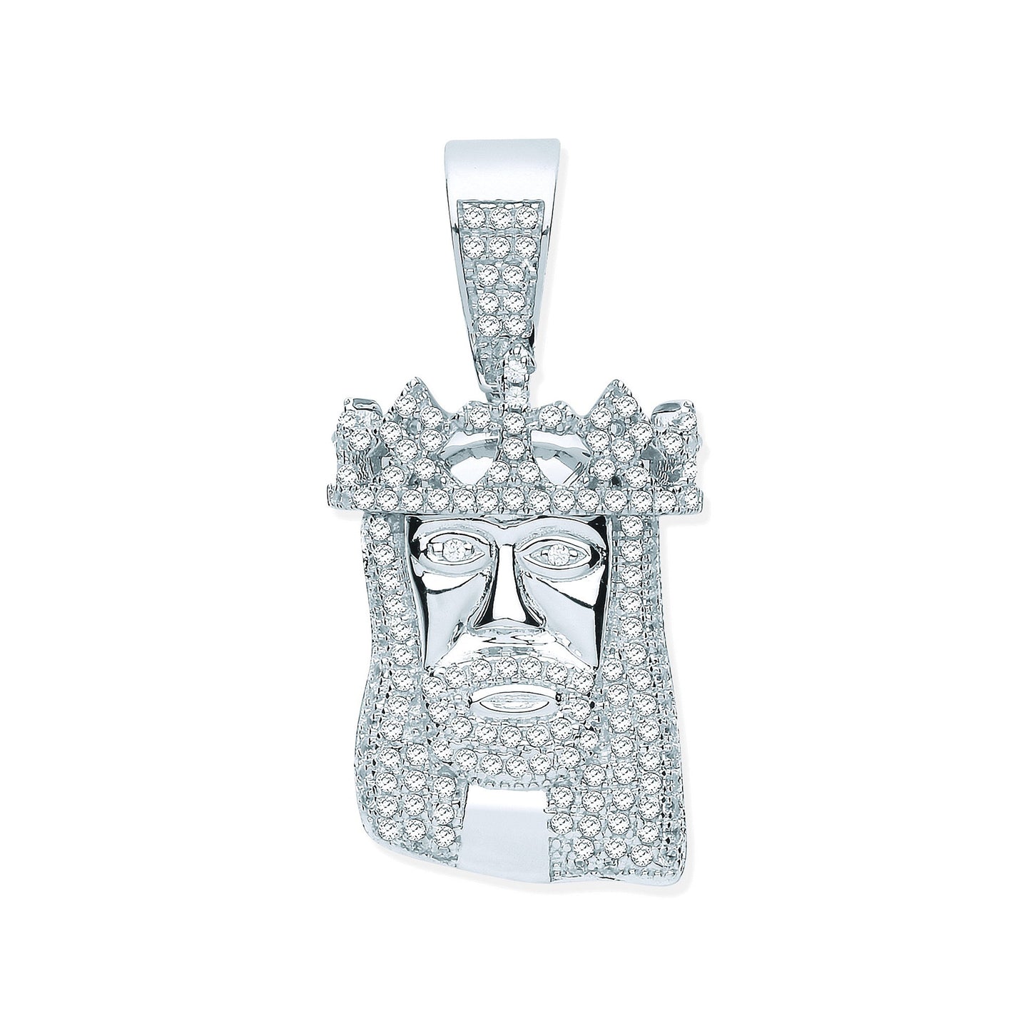 Silver CZ Pendant Jesus with Crown