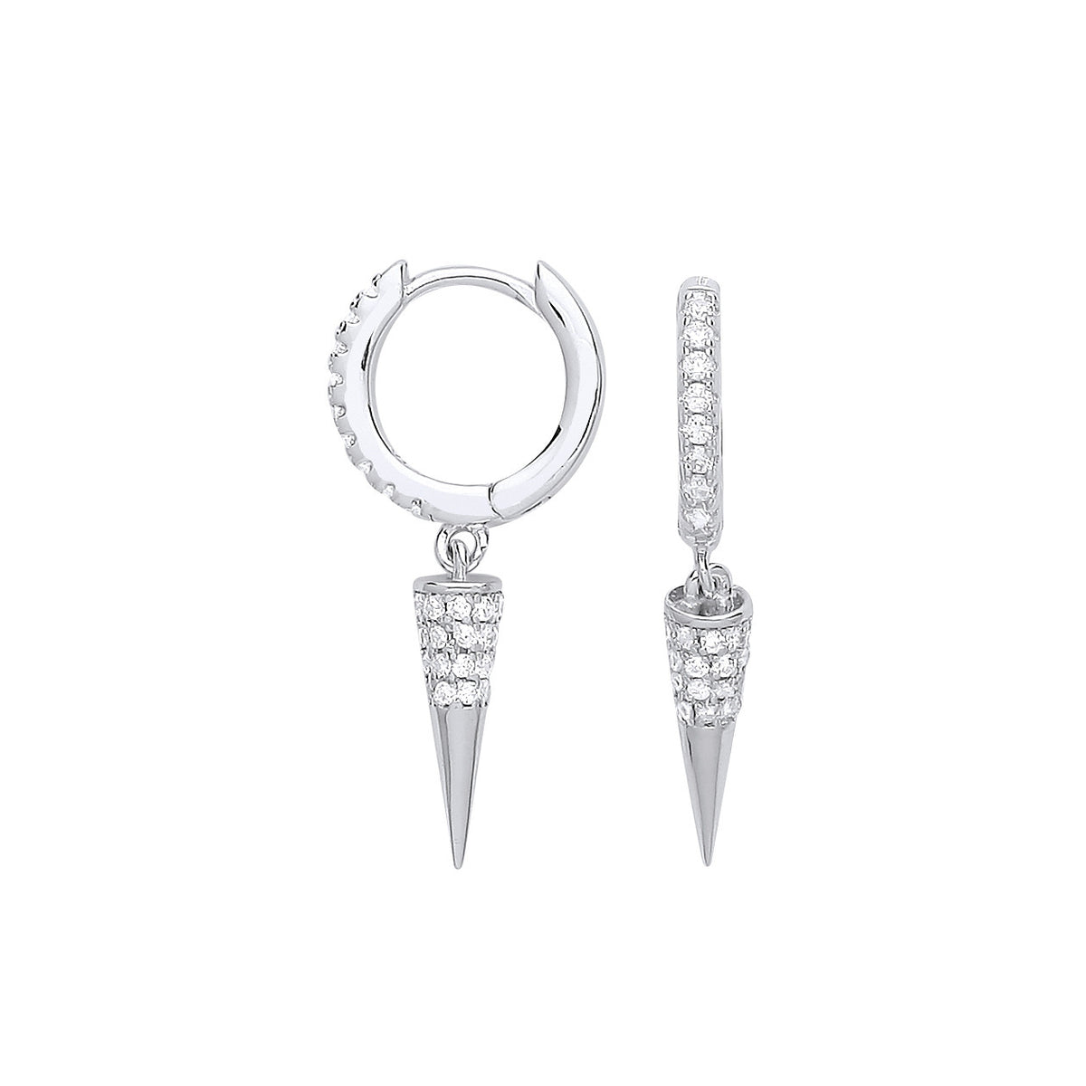 Sterling Silver Cubic Zirconia Safety Pin Drop Huggie Hoop Earrings