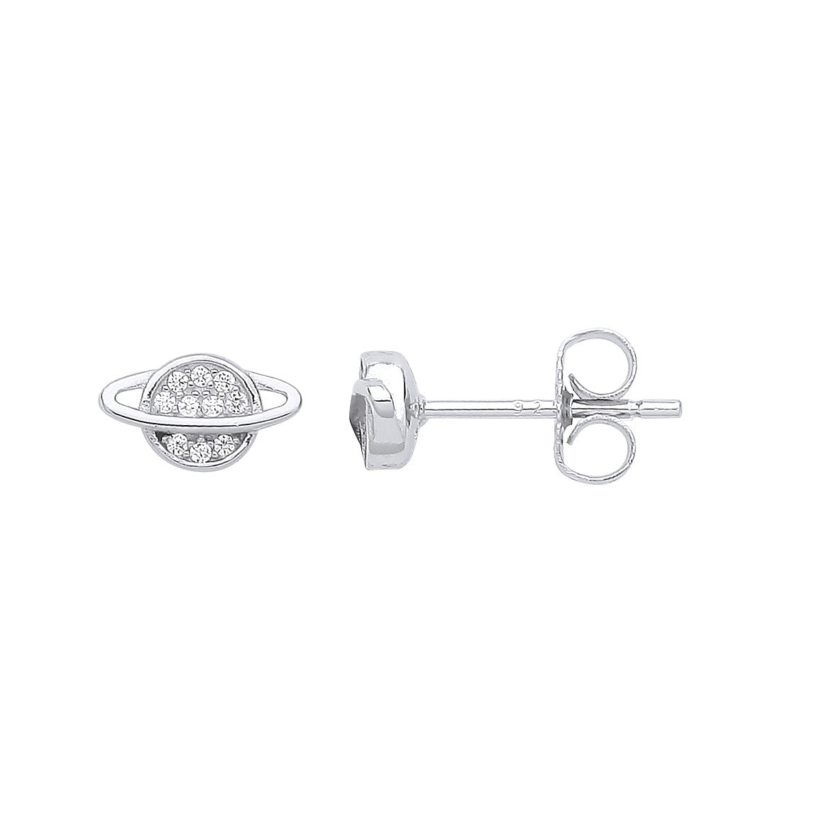 Sterling Silver Cubic Zirconia Planet Stud Earrings