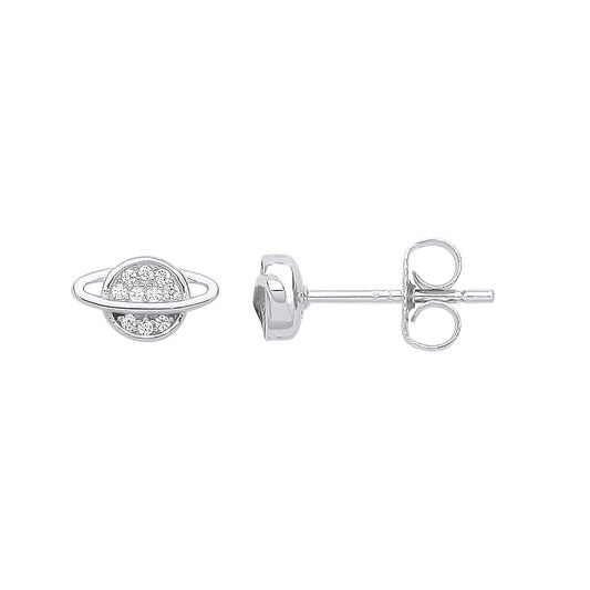 Sterling Silver Cubic Zirconia Planet Stud Earrings