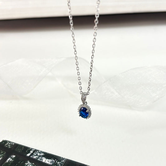 Oval Sapphire Blue 'Titantic' Silver CZ Necklace