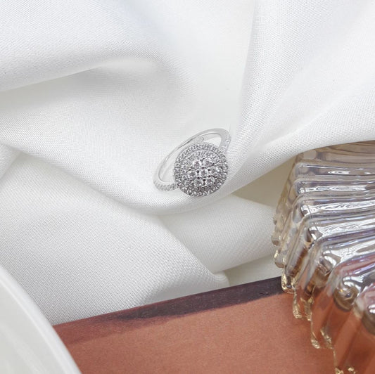Silver Round Shape Flower Half Eternity CZ Ring