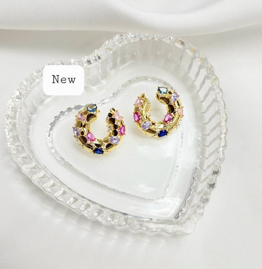 Silver Ruby Sapphire & Tourmaline Coloured CZ Gold Plated Earrings