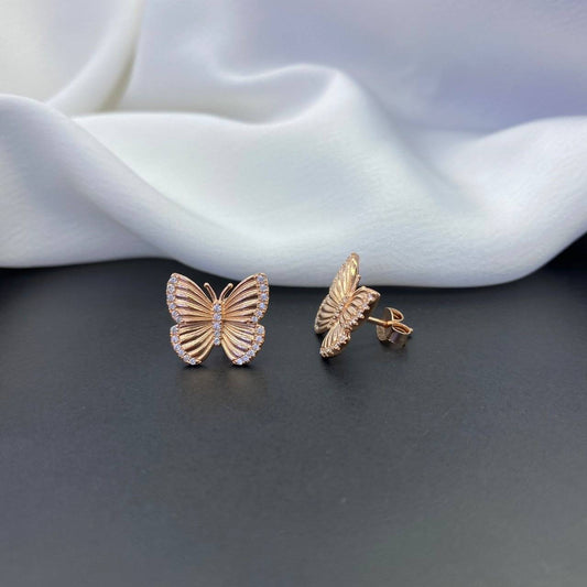 Silver CZ Bufferfly Stud Earrings in 18ct Gold Plating