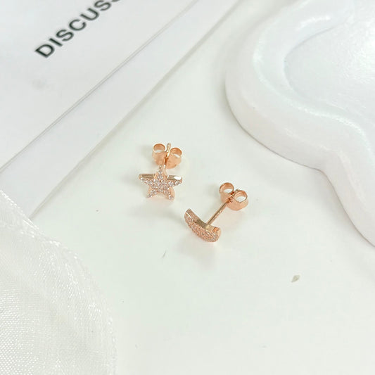 Silver Stud Earrings Half Moon and Star