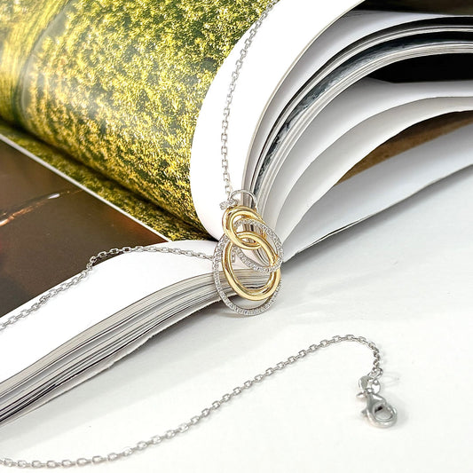 Multi Two Tone Ring Necklace With White CZ
