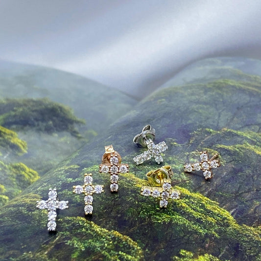 Sterling Silver Earrings Stud Cross Cubic Zirconia