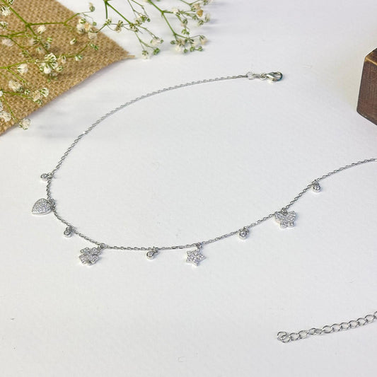 Mix Charm Bufferfly Heart & Star Silver Necklace