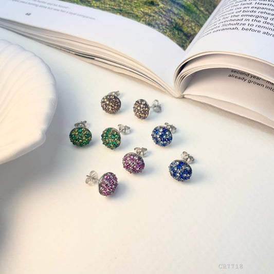Sterling Silver Round Sparkle Two Tone Stud Earrings