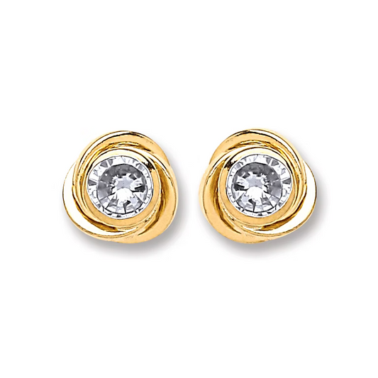 9ct yellow Gold CZ Knot Stud Earrings