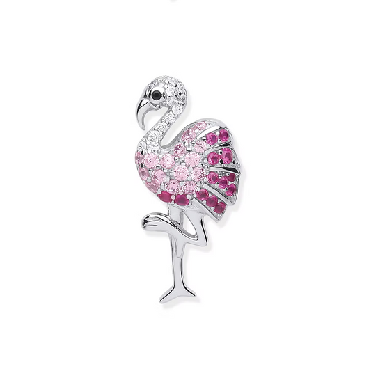 925 Silver CZ Pink Flamingo Pendant