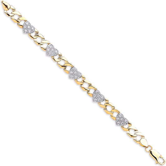 9ct Yellow Gold Casted Cubic Zirconia Heart Children's Bracelet