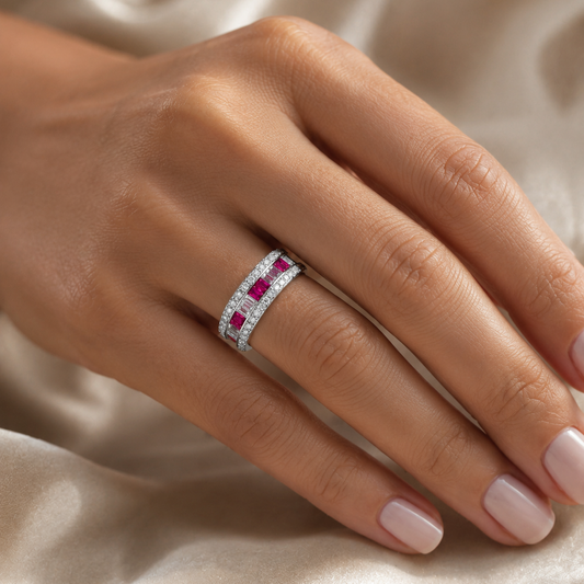 Vintage Platinum Ruby and Baguette-Cut Diamond Ring