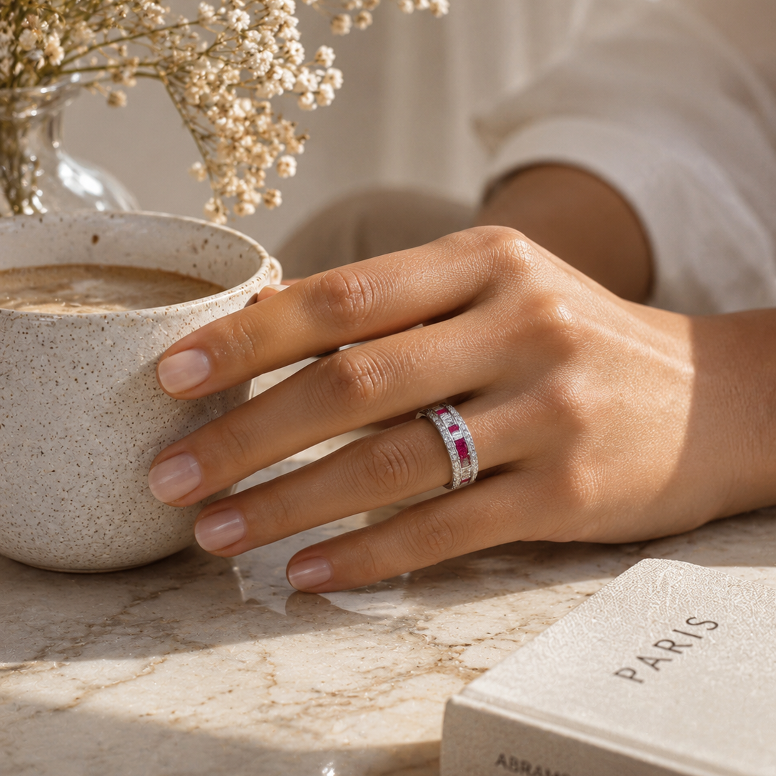 Vintage Platinum Ruby and Baguette-Cut Diamond Ring