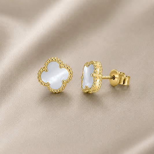 925 Silver 14ct Gold-Plated Mother of Pearl Clover Stud Earrings