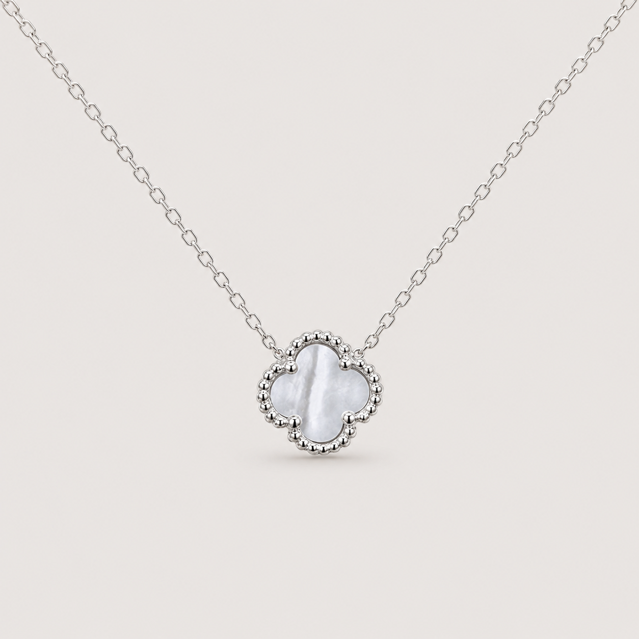 925 Silver Rhodium Single Clover Necklace White Mother of Pearl