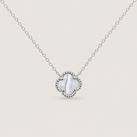 925 Silver Rhodium Single Clover Necklace White Mother of Pearl
