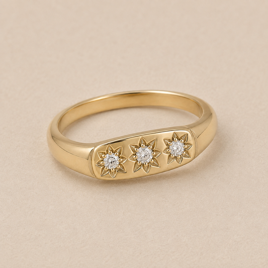 9ct Yellow Gold Three-Stone Cubic Zirconia Gypsy Baby / Child Ring