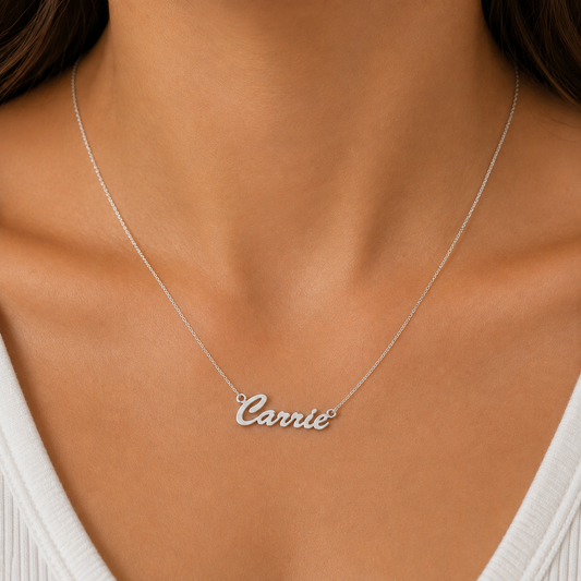 Sterling Silver Medium Script Custom Nameplate Necklace (CHAIN INCLUDED)