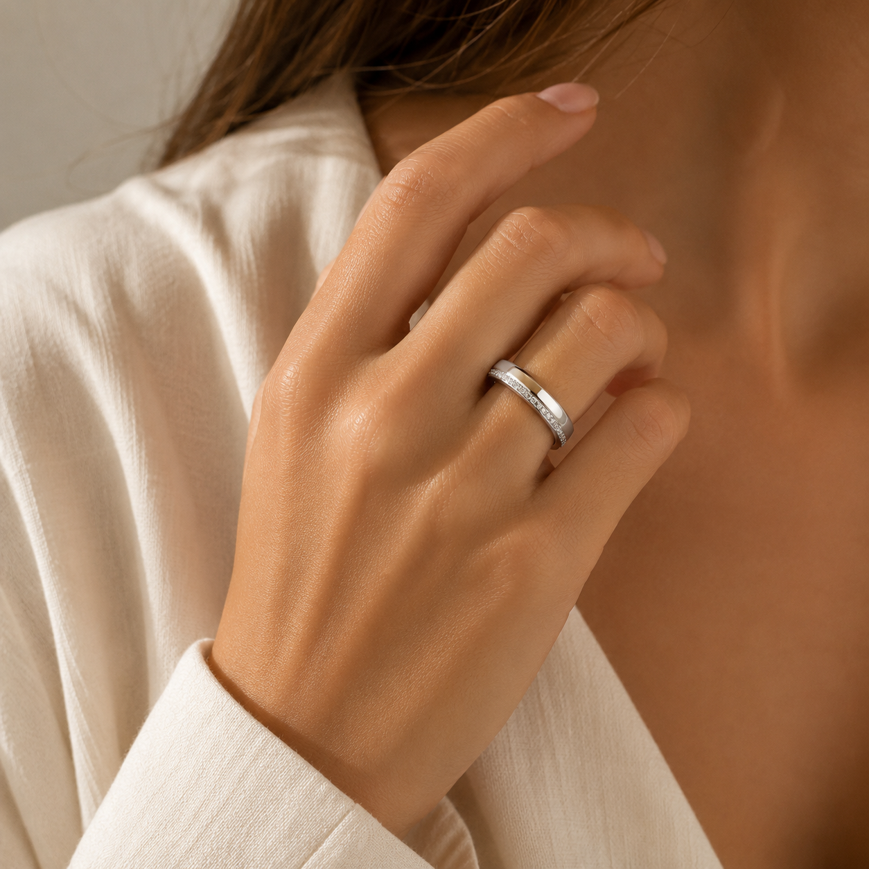 Sterling Silver Three-Quarter Eternity Ladies Ring