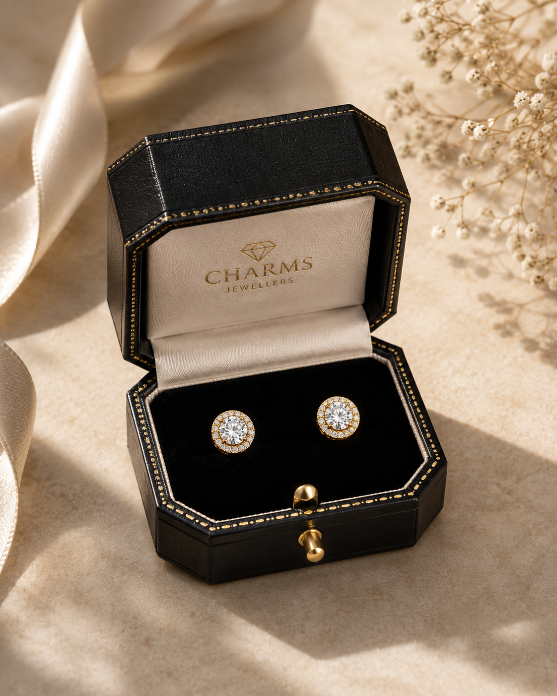 9ct Yellow Gold Cubic Zirconia Halo Stud Earrings