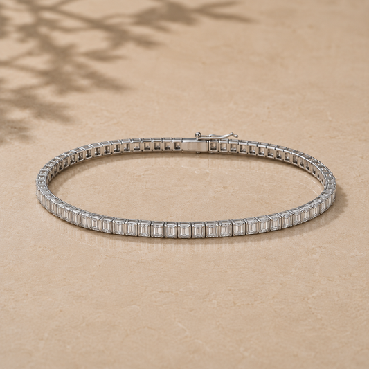 Sterling Silver Baguette Cut Tennis Ladies Bracelet