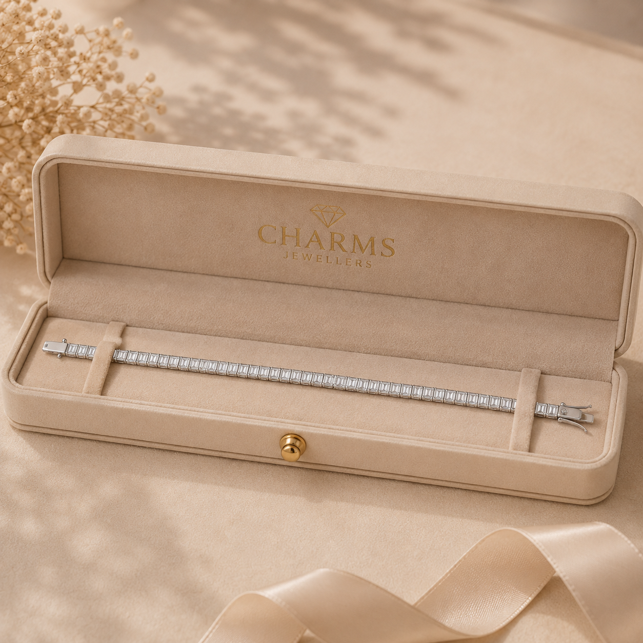 Sterling Silver Baguette Cut Tennis Ladies Bracelet