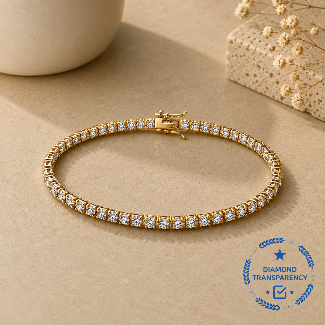 9ct Yellow Gold 5.00ctw Lab-Grown Diamond Tennis Bracelet – WGI Certified