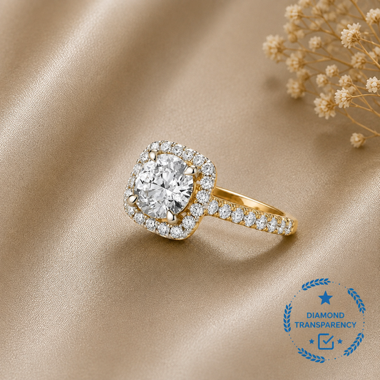 9ct Yellow Gold 3.05ctw Brilliant Cut Halo LAB GROWN Dress Ring IGI Certified