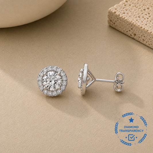 9ct White Gold 3.54ctw LAB GROWN Diamond Halo Earrings IGI Certified