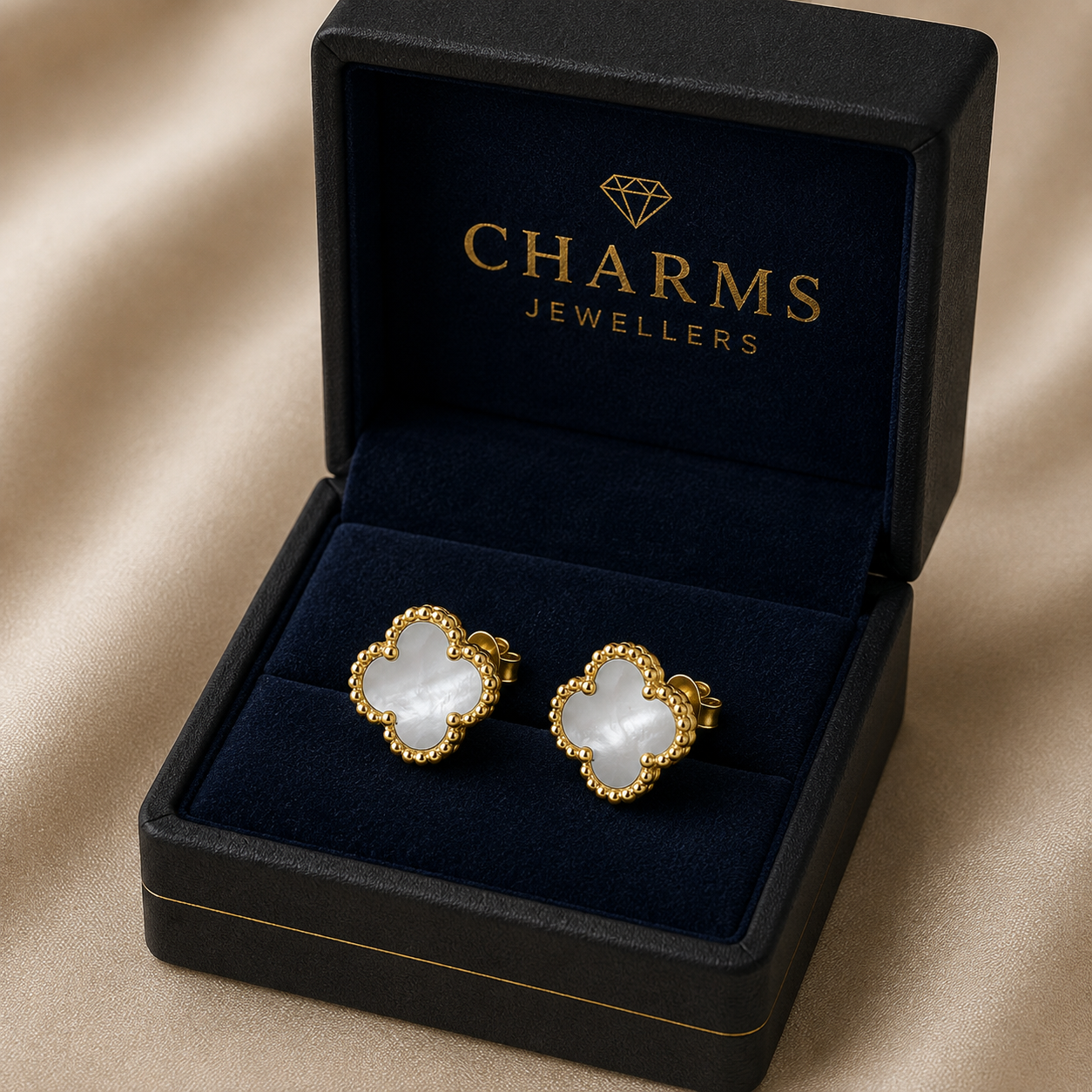925 Silver 14ct Gold-Plated Mother of Pearl Clover Stud Earrings