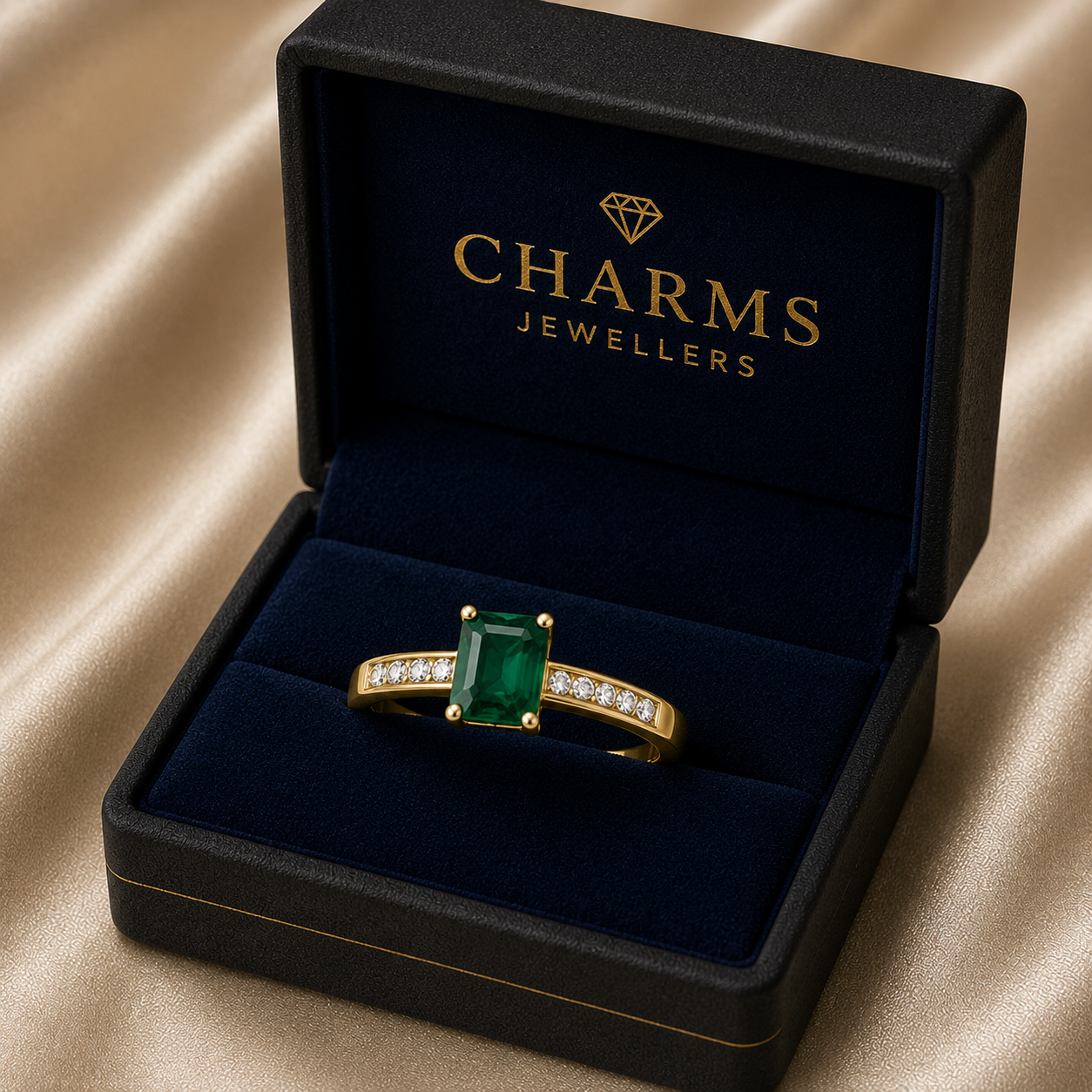 9ct Yellow Gold Emerald-Cut Green Cubic Zirconia Ladies Ring