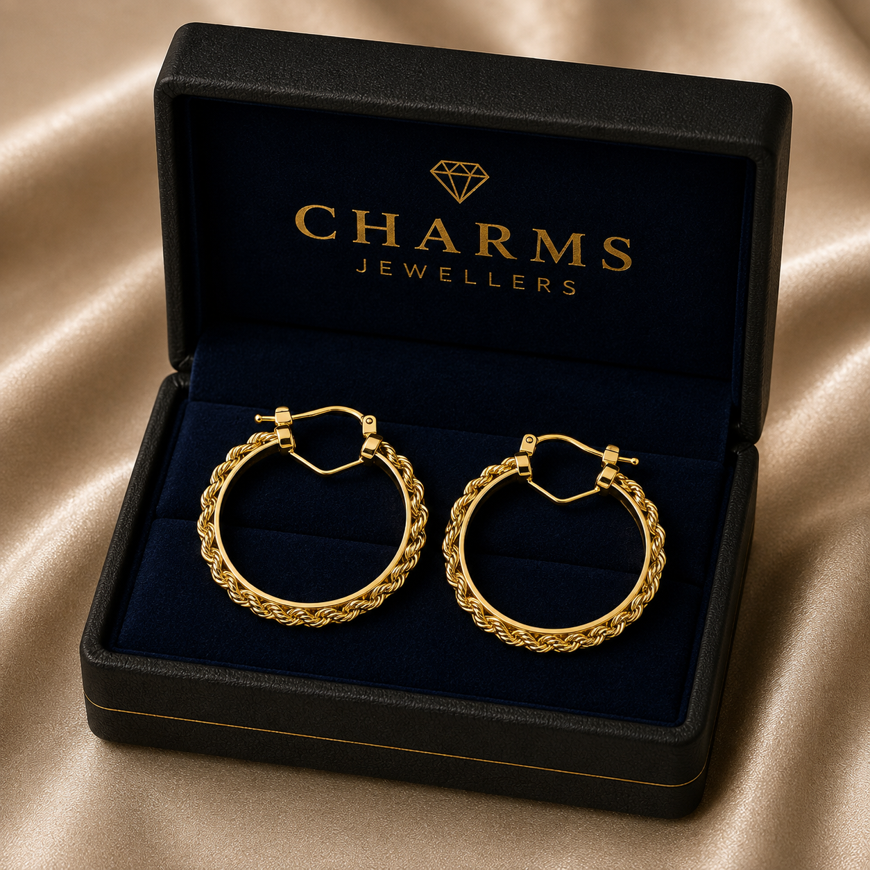 9ct Yellow Gold Rope Chain 25mm Hoop Earrings